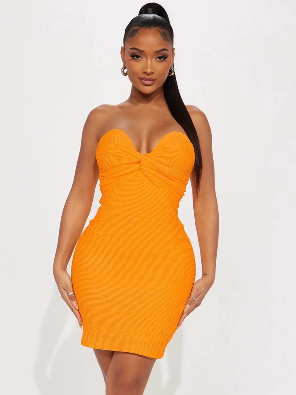 Fashion Nova “Having Fun” Textured Orange Mini Dress – Size L – NWOT
